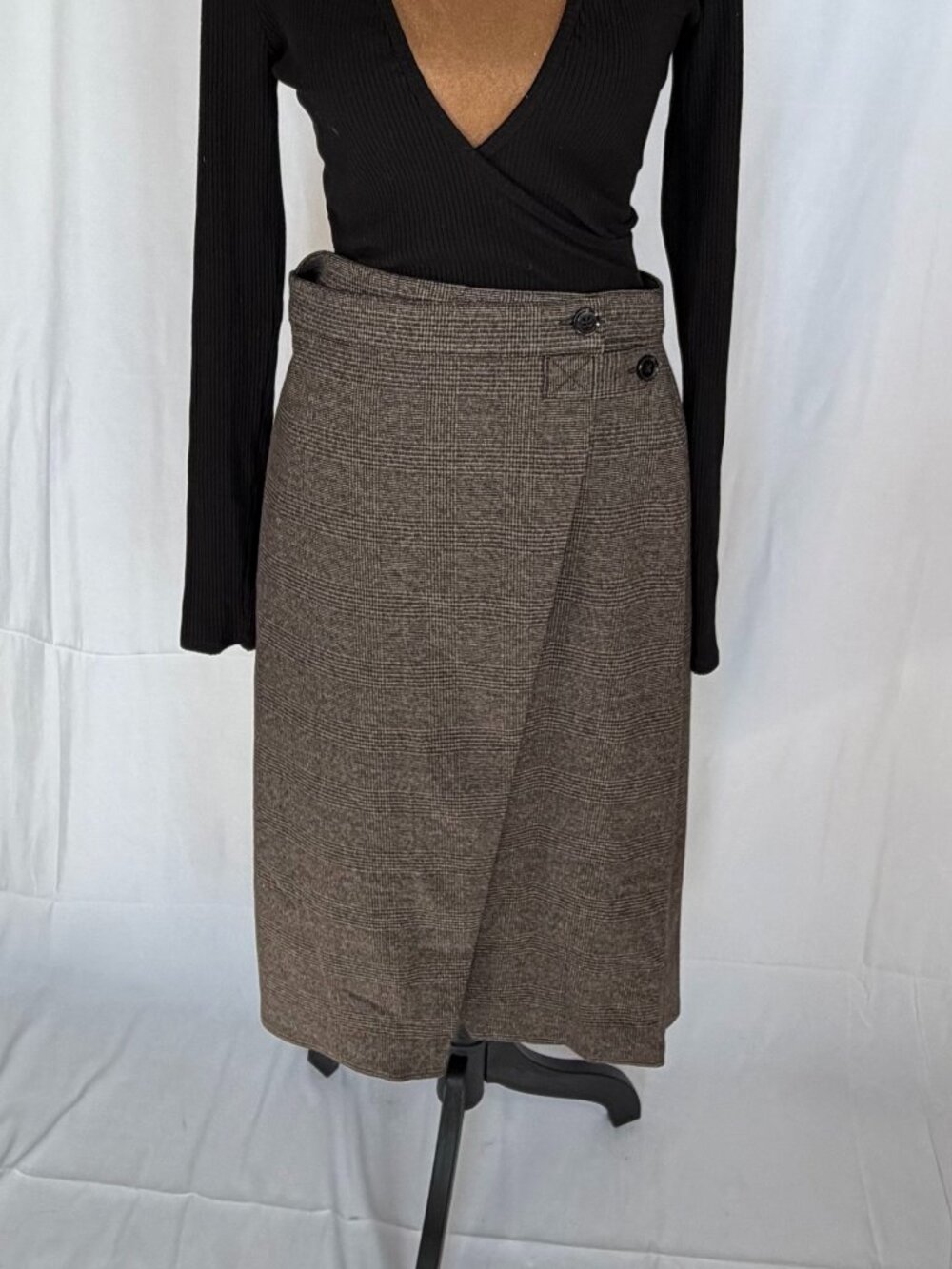 Banana Republic Brown Plaid Asymmetrical Wrap Pencil Midi Skirt Size 6